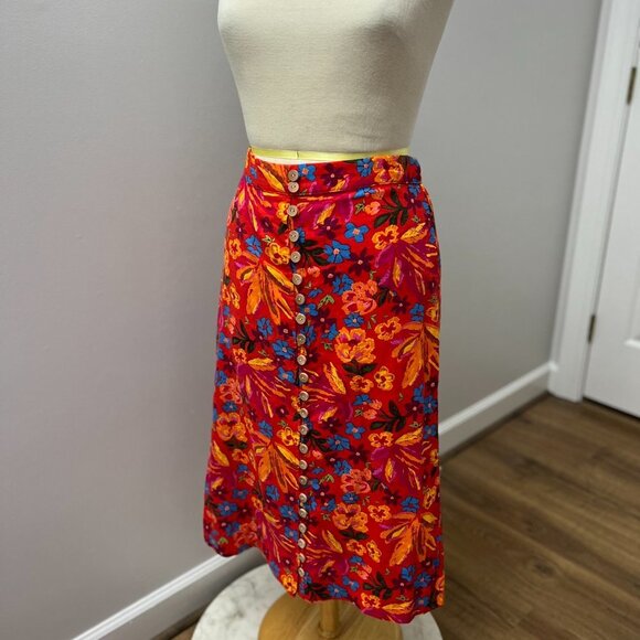 Maison d’ Amelie Floral Red Button Down Midi Skirt Sz XS - Picture 9 of 11